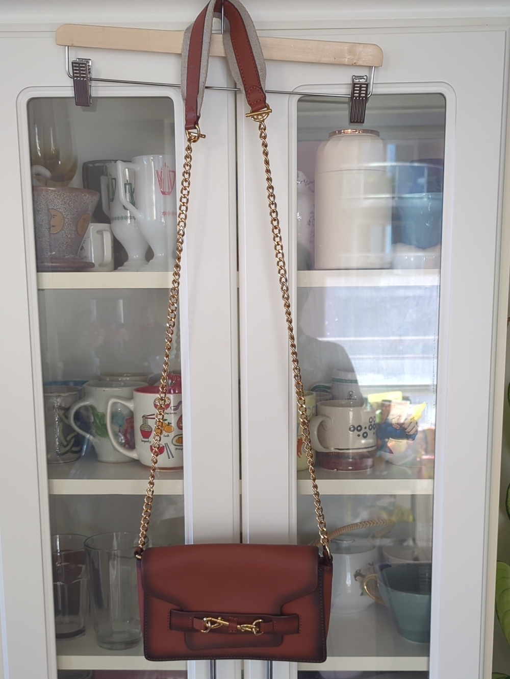 Rebecca Minkoff Brown Leather Crossbody with Gold Chain